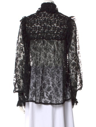 Saint Laurent Lace Pattern Mock Neck Blouse