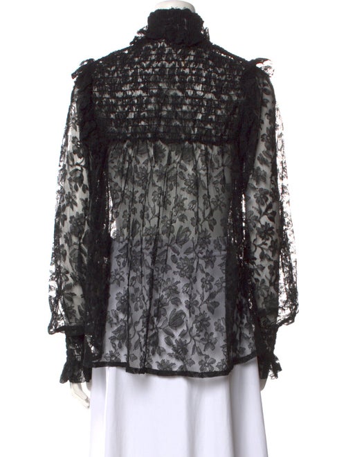 Saint Laurent Lace Pattern Mock Neck Blouse