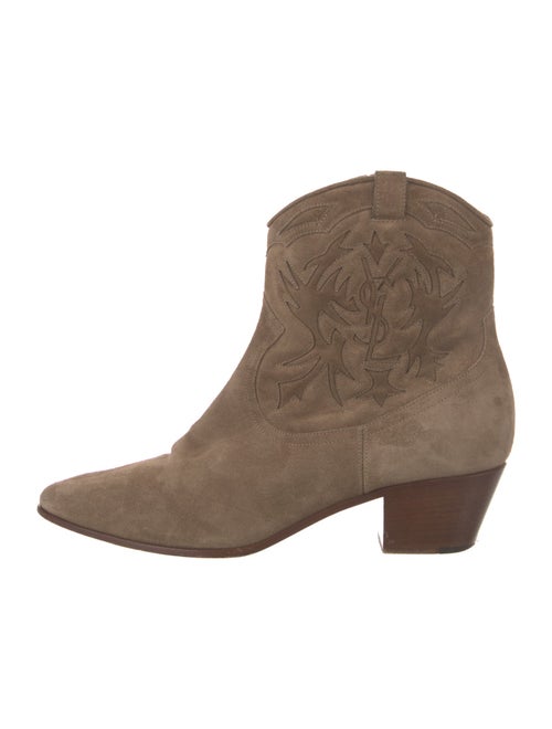 Saint Laurent Suede Embroidered Accent Western Boots