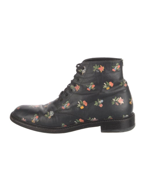 Saint Laurent Leather Floral Print Lace-Up Boots