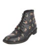 Saint Laurent Leather Floral Print Lace-Up Boots