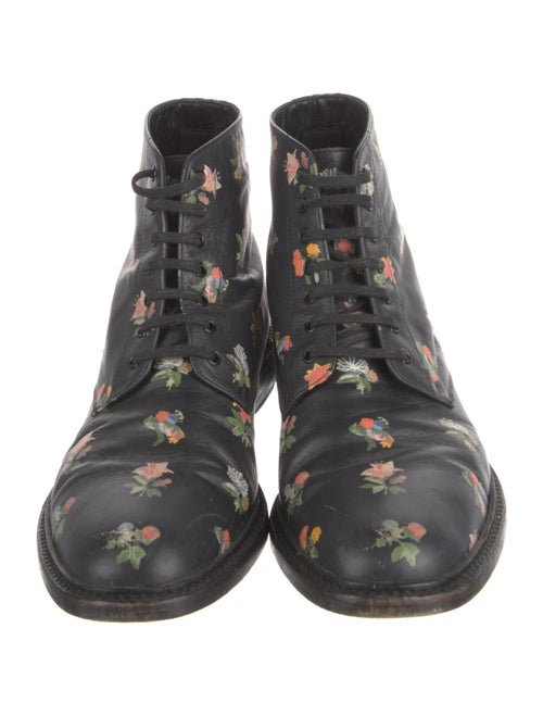 Saint Laurent Leather Floral Print Lace-Up Boots