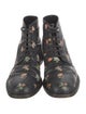 Saint Laurent Leather Floral Print Lace-Up Boots