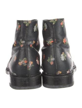 Saint Laurent Leather Floral Print Lace-Up Boots