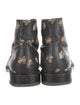 Saint Laurent Leather Floral Print Lace-Up Boots