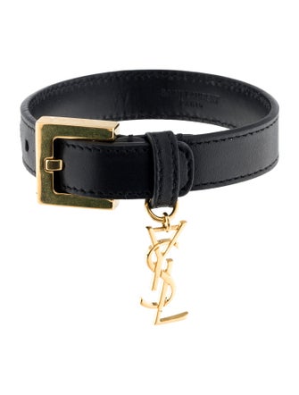 Saint Laurent Leather Monogram Charm Bracelet