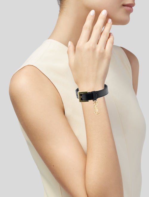 Saint Laurent Leather Monogram Charm Bracelet