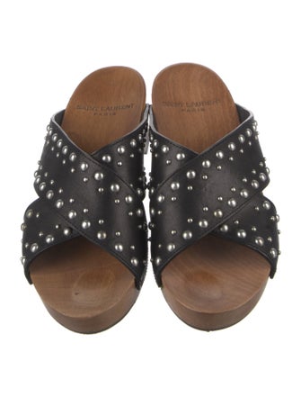 Saint Laurent Leather Studded Accents Slides