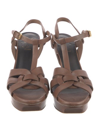 Saint Laurent Leather Cutout Accent T-Strap Pumps