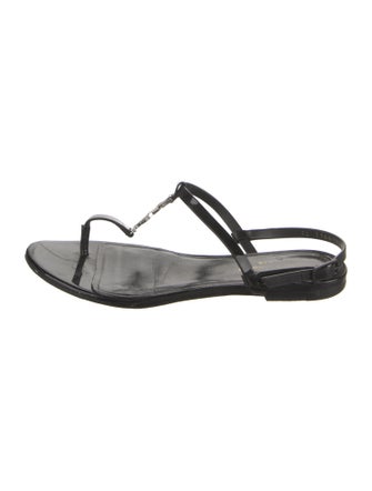 Saint Laurent Patent Leather Crystal Embellishments T-Strap Sandals