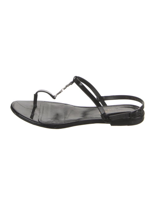 Saint Laurent Patent Leather Crystal Embellishments T-Strap Sandals