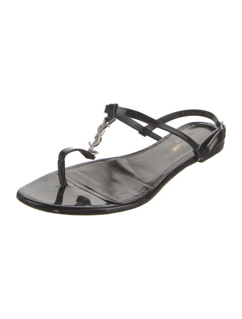 Saint Laurent Patent Leather Crystal Embellishments T-Strap Sandals