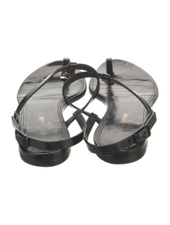 Saint Laurent Patent Leather Crystal Embellishments T-Strap Sandals
