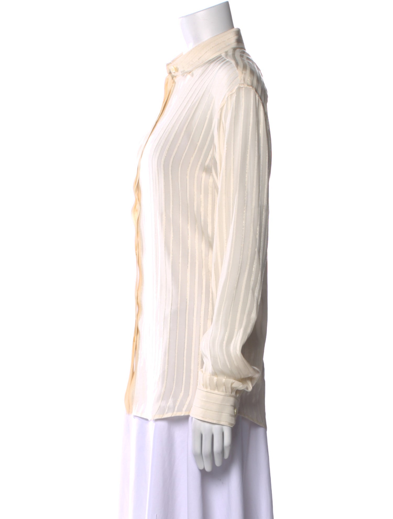 Saint Laurent Silk Striped Button-Up Top