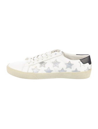 Saint Laurent Leather Embroidered Accent Sneakers