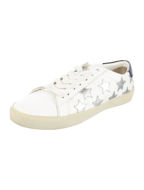Saint Laurent Leather Embroidered Accent Sneakers