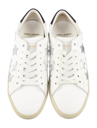 Saint Laurent Leather Embroidered Accent Sneakers