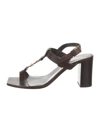 Saint Laurent Signature Logo Leather T-Strap Sandals