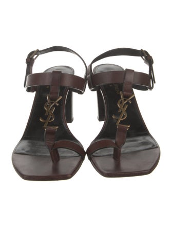 Saint Laurent Signature Logo Leather T-Strap Sandals
