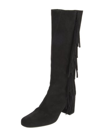 Saint Laurent Suede Fringe Trim Accent Boots
