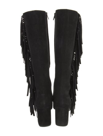 Saint Laurent Suede Fringe Trim Accent Boots