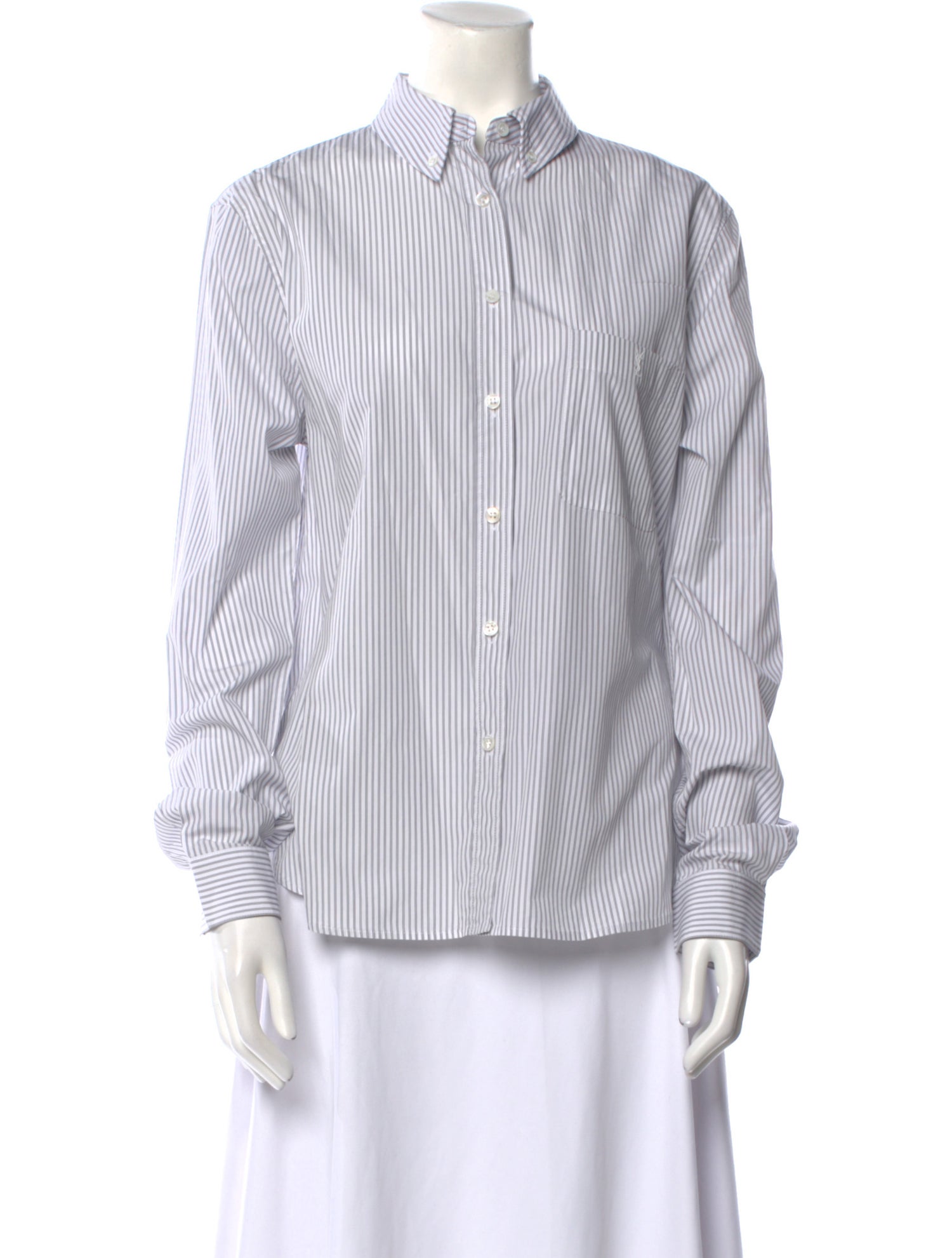 Saint Laurent Striped Long Sleeve Button-Up Top