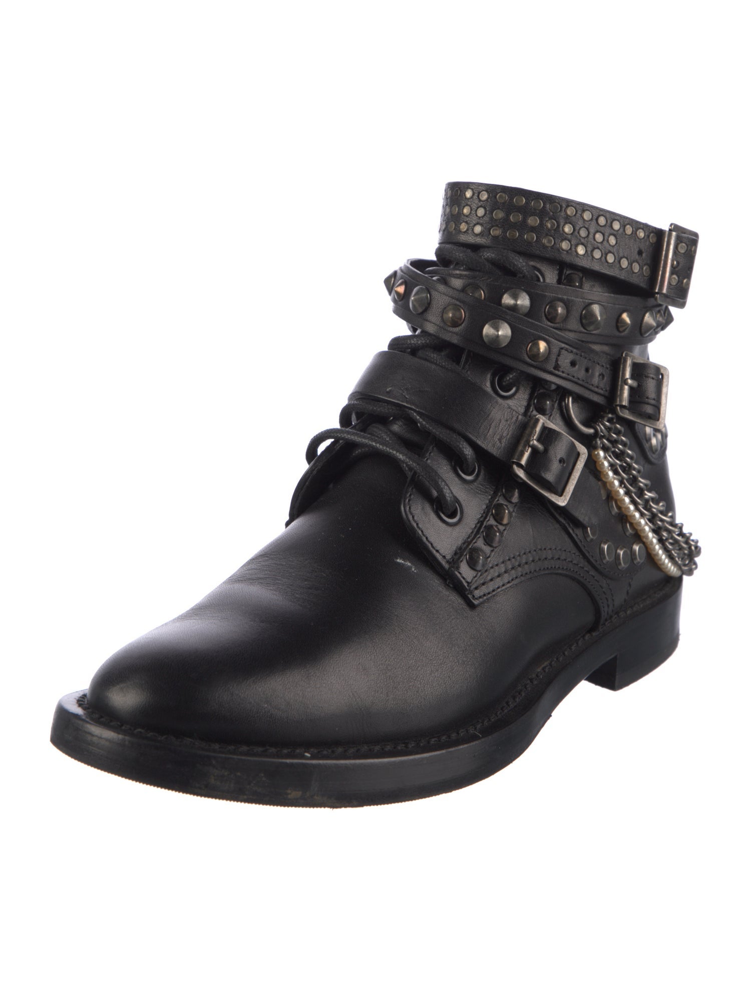Saint Laurent Leather Chain-Link Accents Combat Boots