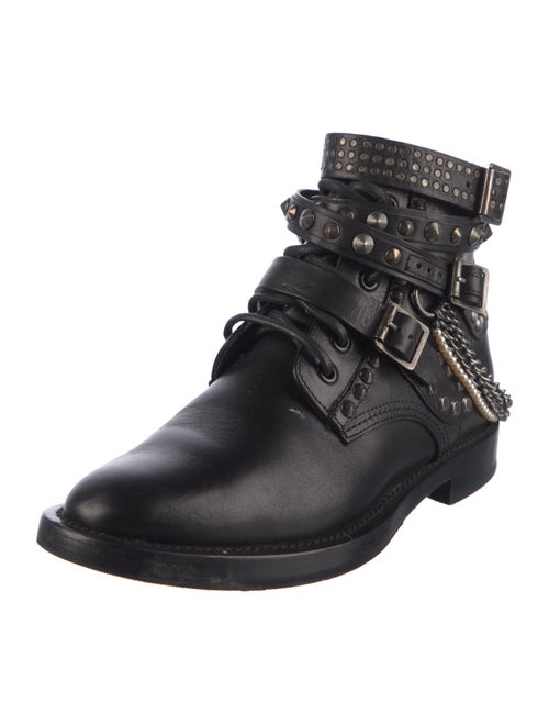 Saint Laurent Leather Chain-Link Accents Combat Boots