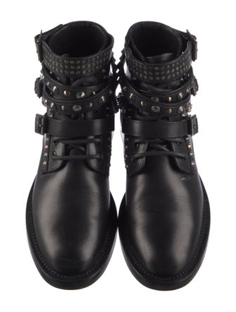 Saint Laurent Leather Chain-Link Accents Combat Boots
