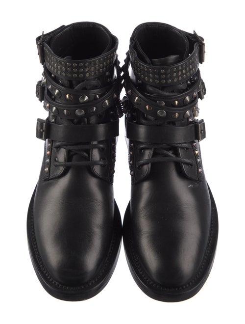 Saint Laurent Leather Chain-Link Accents Combat Boots