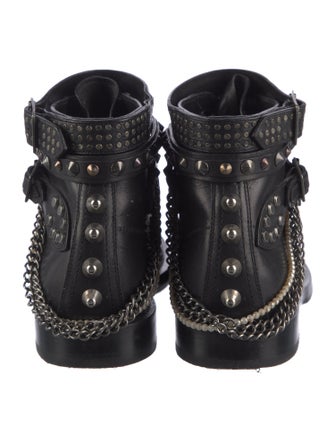 Saint Laurent Leather Chain-Link Accents Combat Boots