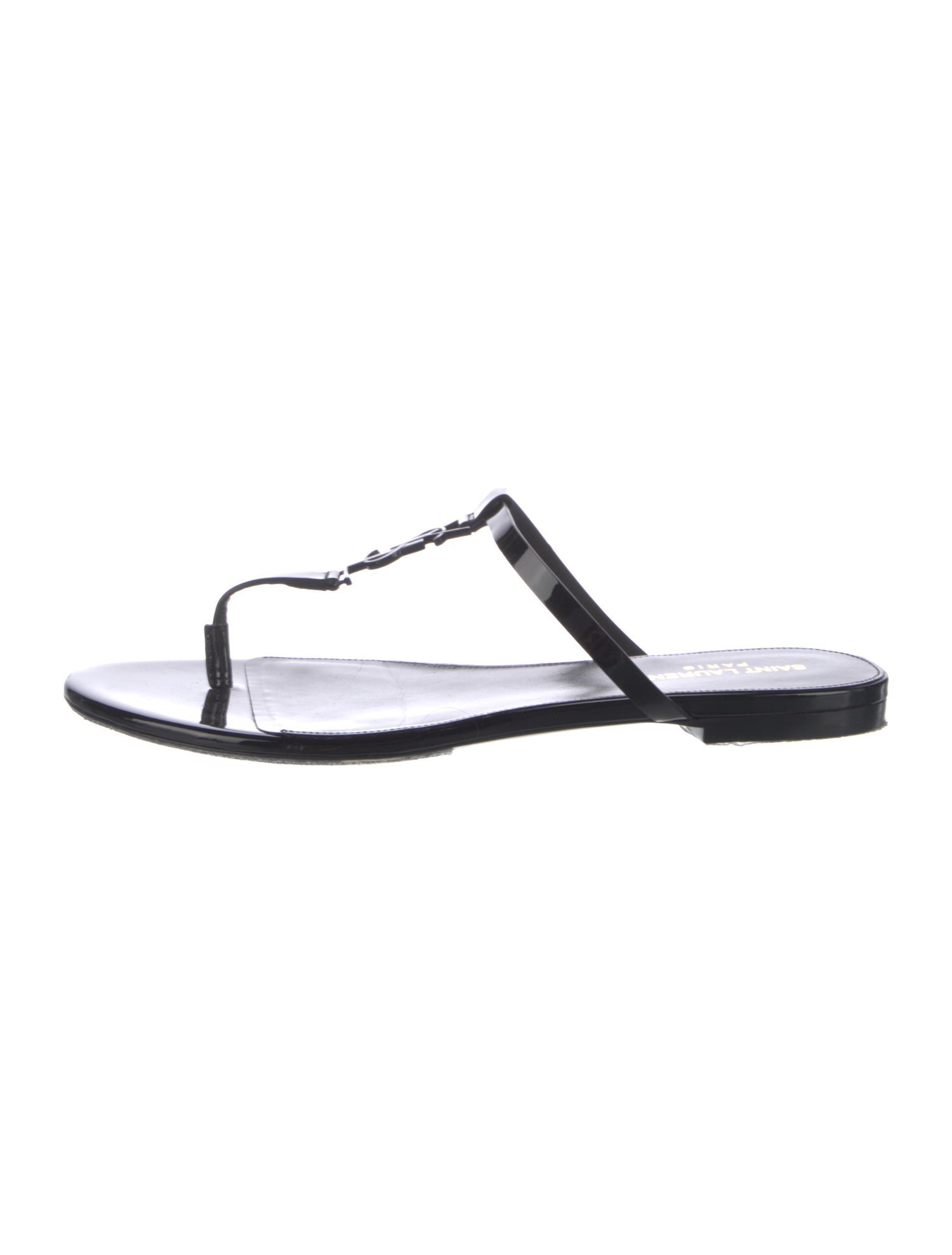 Saint Laurent Chevron Patent Leather T-Strap Sandals