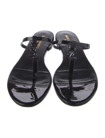 Saint Laurent Chevron Patent Leather T-Strap Sandals