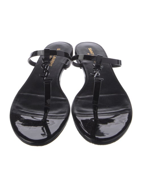 Saint Laurent Chevron Patent Leather T-Strap Sandals