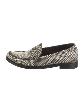 Saint Laurent Leather Houndstooth Print Loafers