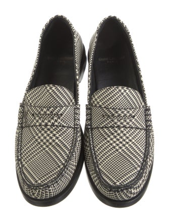 Saint Laurent Leather Houndstooth Print Loafers