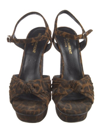 Saint Laurent Suede Animal Print T-Strap Sandals
