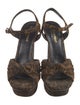 Saint Laurent Suede Animal Print T-Strap Sandals
