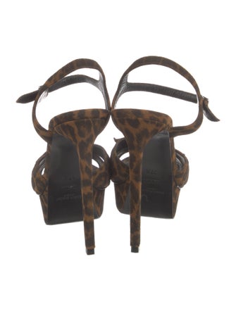 Saint Laurent Suede Animal Print T-Strap Sandals