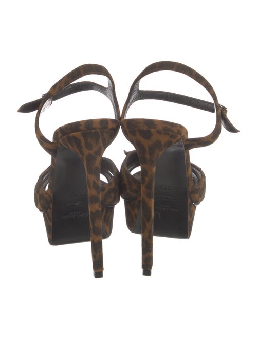 Saint Laurent Suede Animal Print T-Strap Sandals