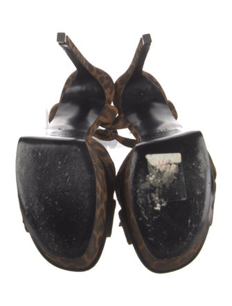 Saint Laurent Suede Animal Print T-Strap Sandals