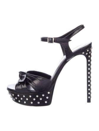 Saint Laurent Leather Bow Accents Sandals