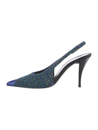 Saint Laurent Tweed Printed Slingback Pumps