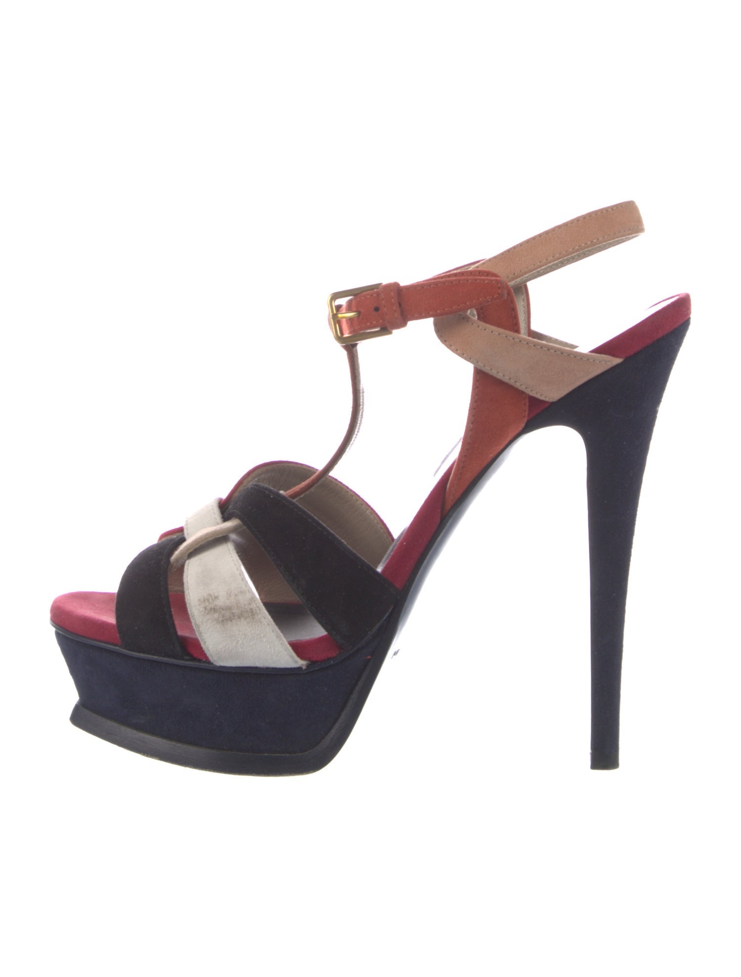 Saint Laurent Suede Printed T-Strap Sandals