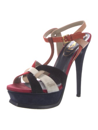 Saint Laurent Suede Printed T-Strap Sandals