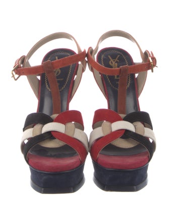 Saint Laurent Suede Printed T-Strap Sandals