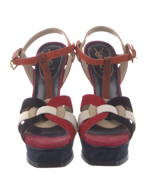 Saint Laurent Suede Printed T-Strap Sandals