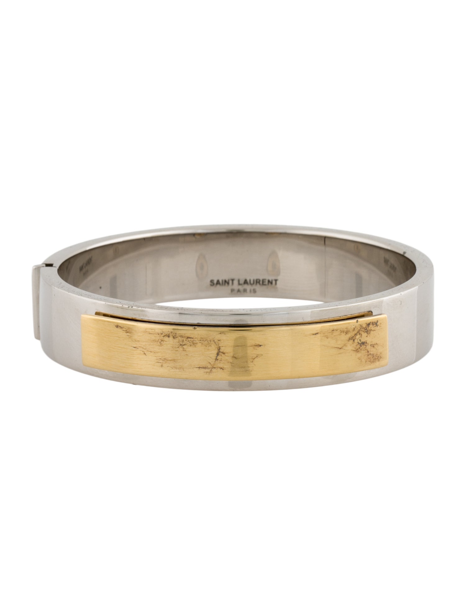 Saint Laurent Two-Tone Bapteme ID Hinged Bangle Bracelet
