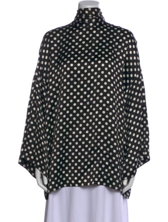 Saint Laurent Polka Dot Print Mock Neck Blouse