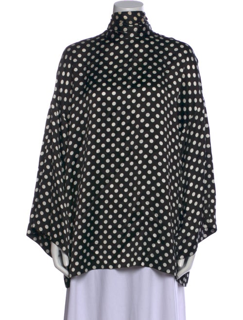 Saint Laurent Polka Dot Print Mock Neck Blouse